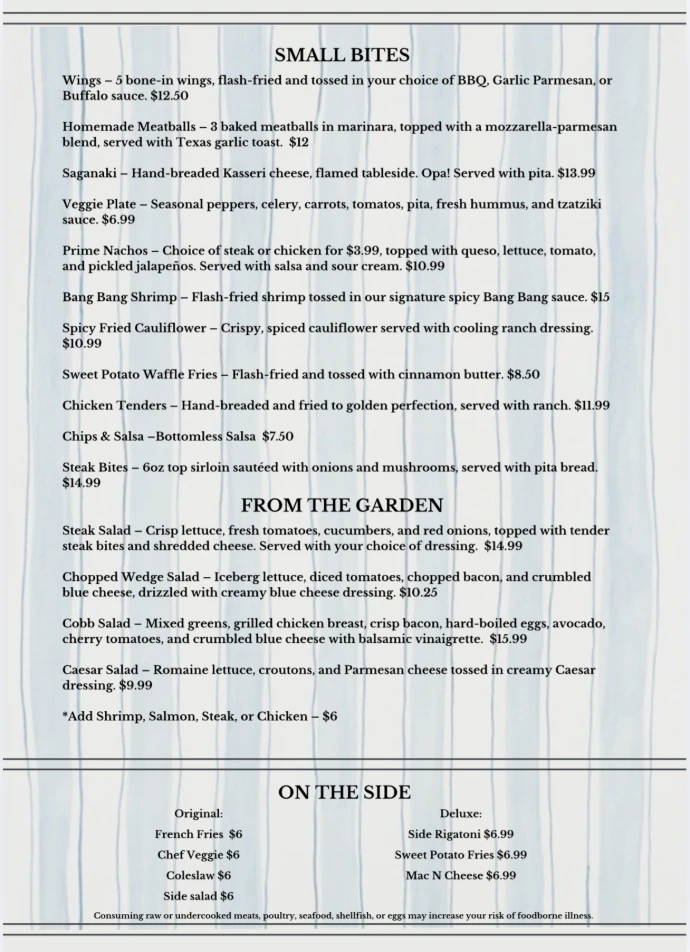 Small Bites Menu